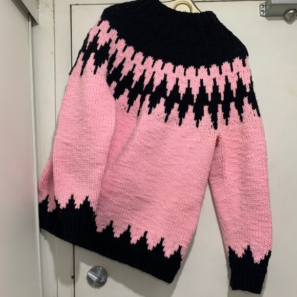 HANDMADE CHUNKY KNIT FAIR ISLE WOOL SWEATERS SIZE L - Picture 4 of 6